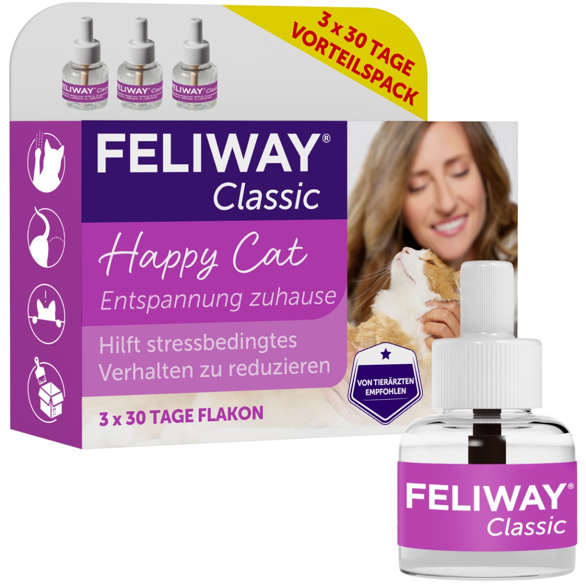 Feliway Classic 3 x 30 Tage Nachfüllflakon Vorteilspack für Katzen gegen Stress